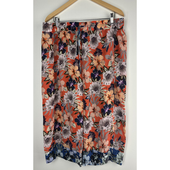 Johnny Was x Jade Silk Wide Leg Poonam Tropical Floral Crop Pants Sheer Size XL - Picture 2 of 14